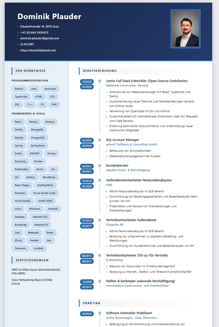 Lebenslauf Agent interface